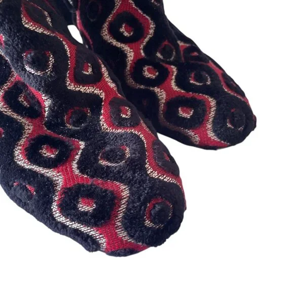 Stuart Weitzman Red Black Velvet Tapestry Ankle Boot Bad Reputation SZ 7.5 - Picture 10 of 10
